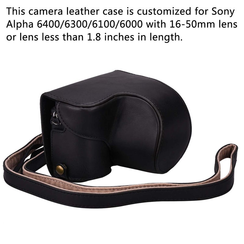 Hargedis XEVN for sony a6400 case,for sony a6300 case,Premium PU Full Body Leather Camera Case Bag for sony alpha a6300 a6000 a6100 a6400 Fit 16-50mm Lens with camera Shoulder Strap(Black) - Image 2